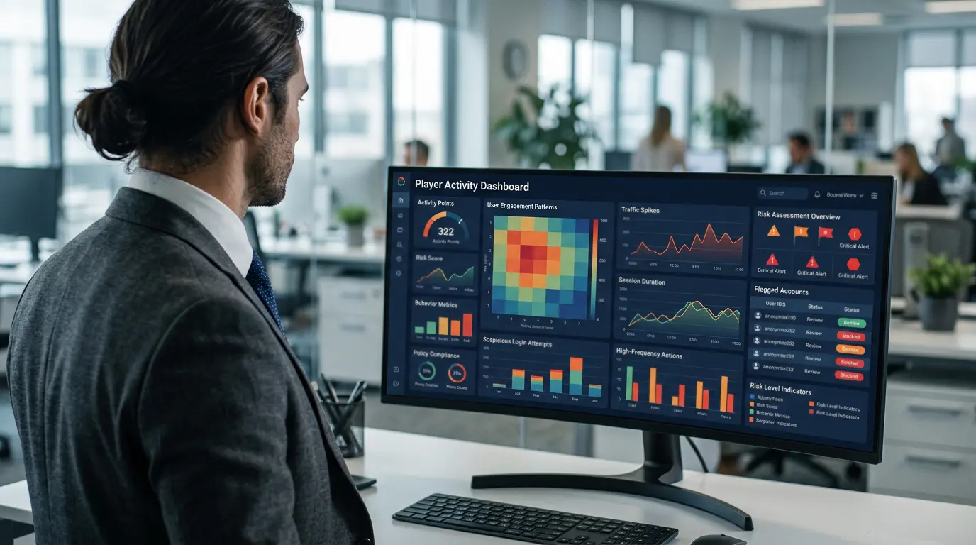 Compliance-officer monitort spelersignalen op een zorgplicht-dashboard