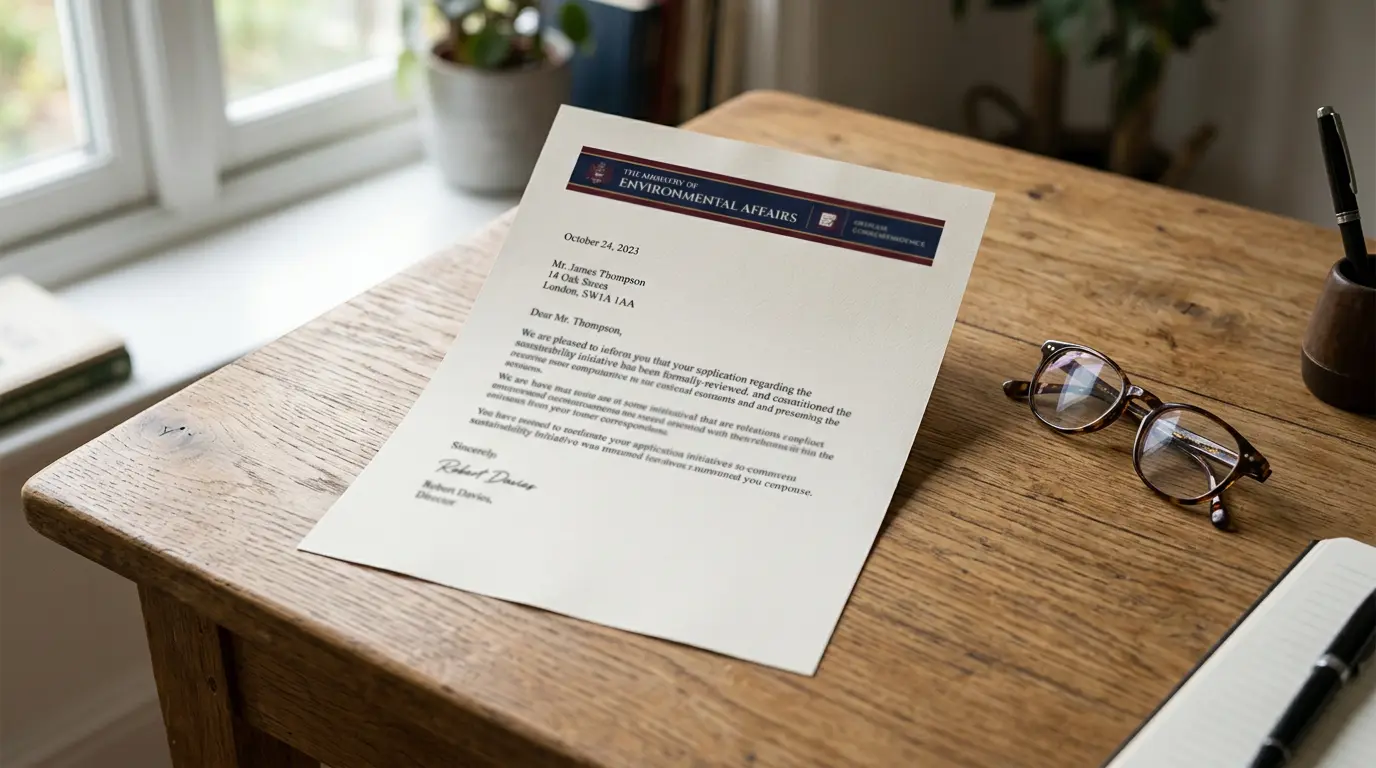 Officieel uitziende brief op een bureau ter illustratie van correspondentie met de toezichthouder