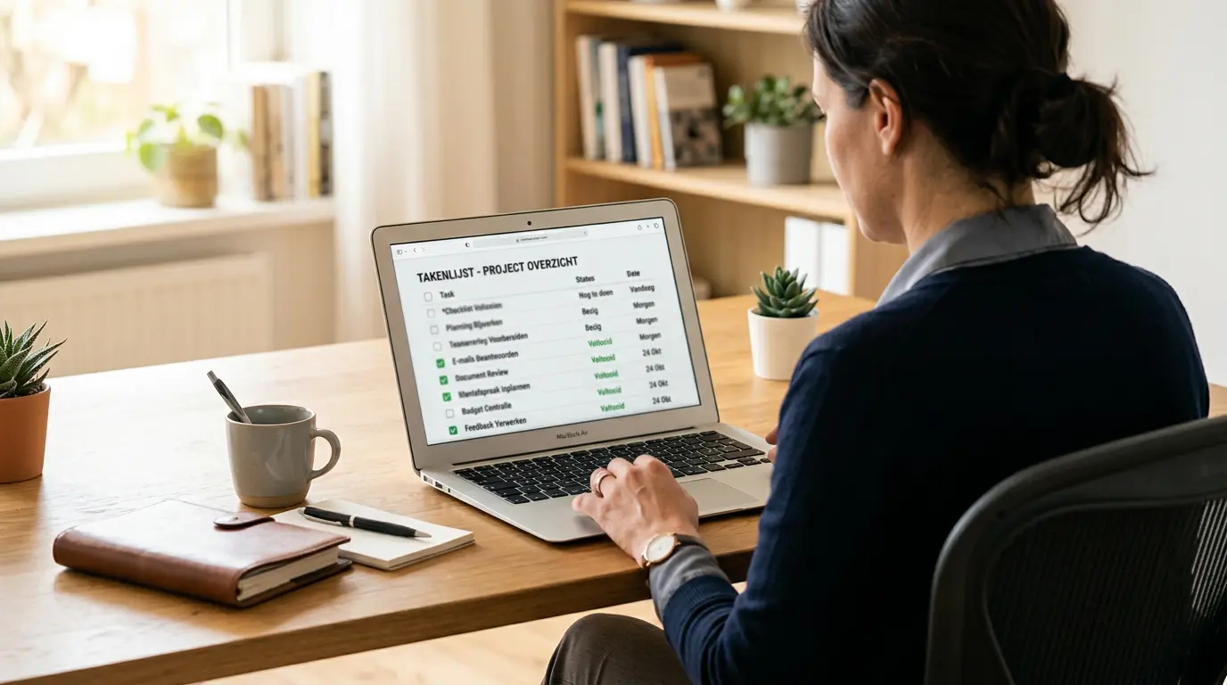 Persoon controleert documenten op een laptopscherm als illustratie van KYC en AML-checks bij een Volt-storting
