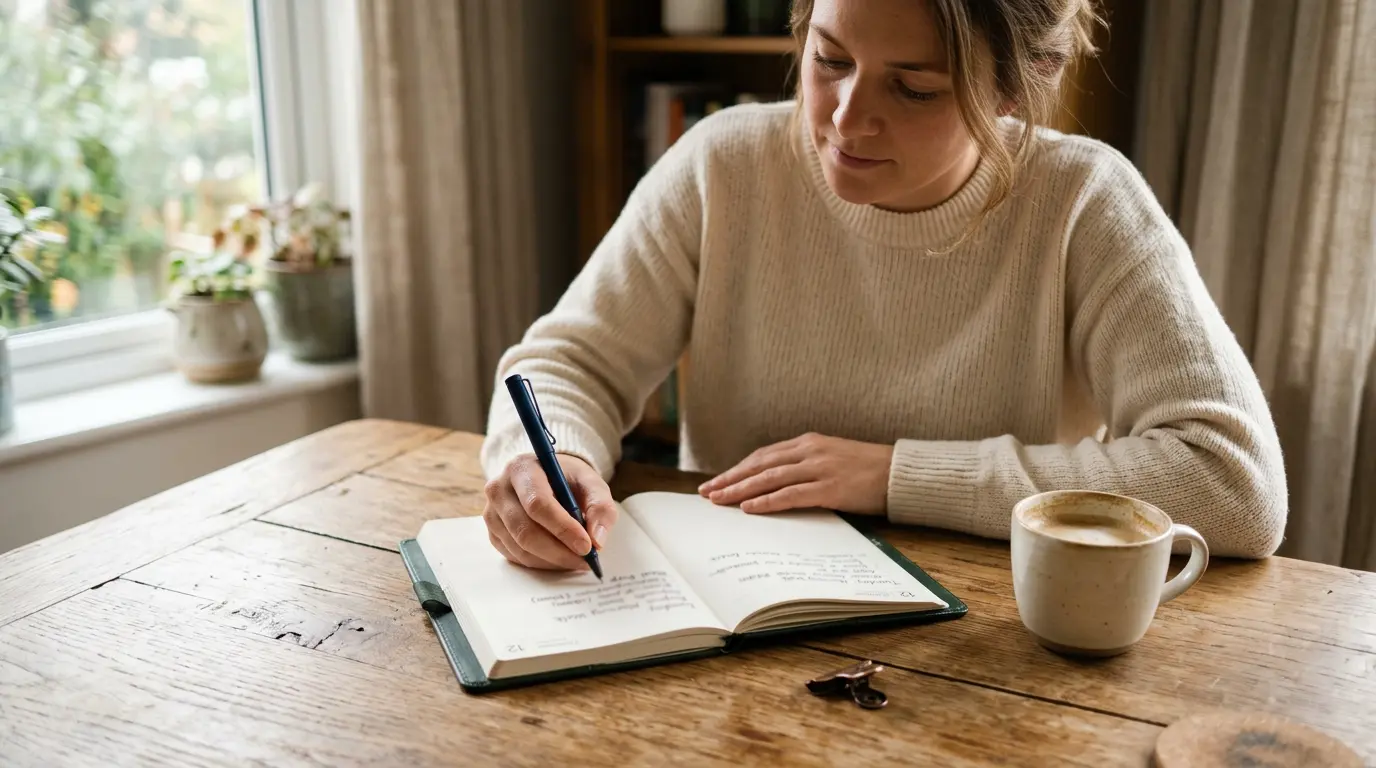 Voorbeeld van een maandelijkse archief-routine met aantekeningen in een planner