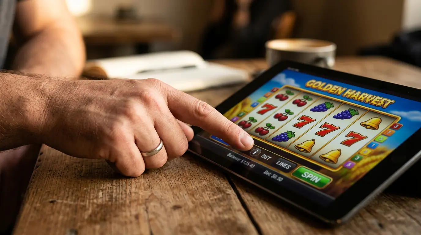 Speler controleert RTP-informatie via slot-info-icoon binnen het spel