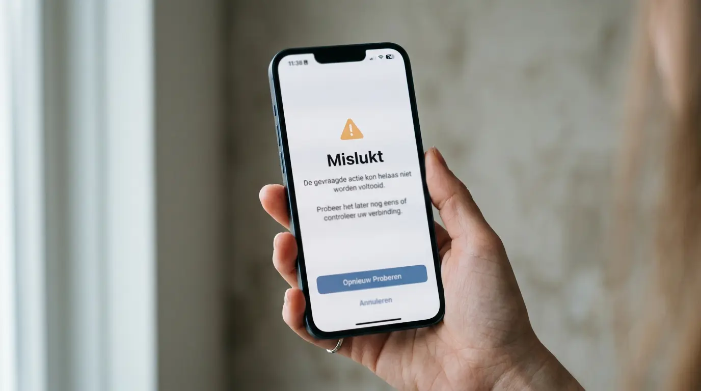 Smartphone toont een foutmelding bij een storting als illustratie van een mislukte Volt-betaling