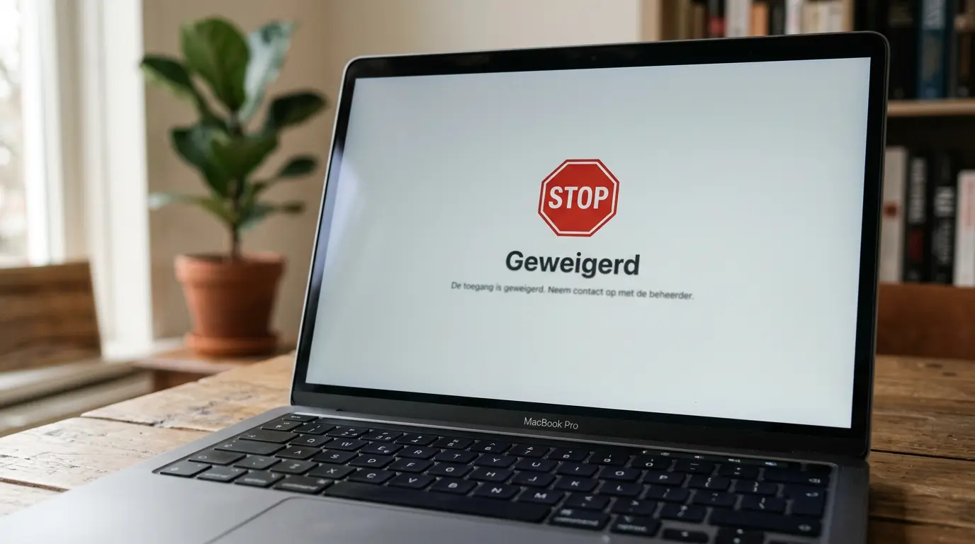 Symbolisch stopsymbool op een laptopscherm als illustratie van een geweigerde uitbetaling bij een online casino