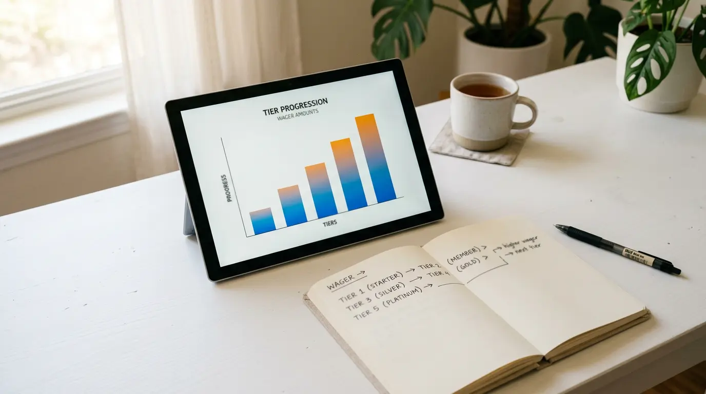 Schematische weergave van een puntsysteem dat inzetten omrekent in tier-progressie
