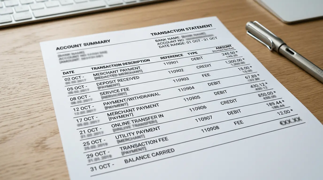 Bankafschrift toont volledige audit-trail van Volt-casino-transacties