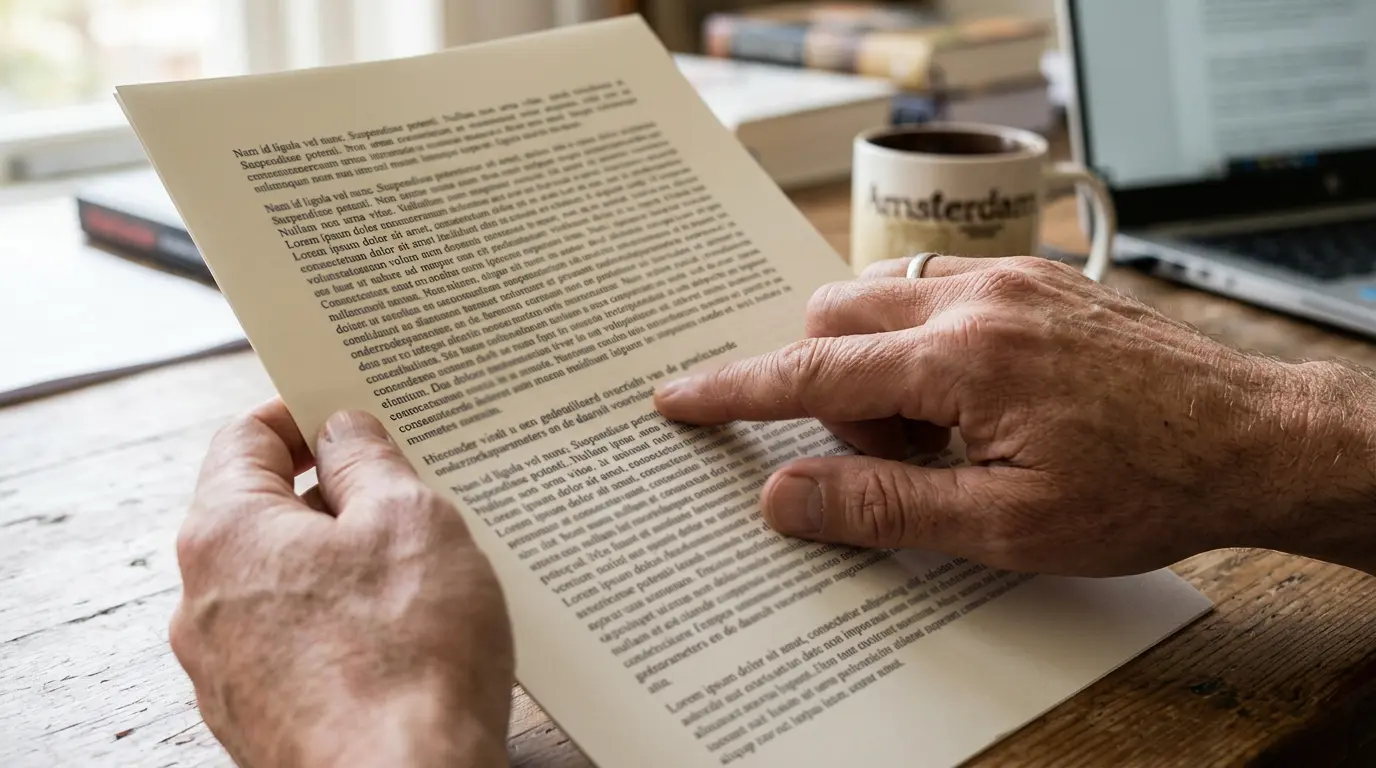 Persoon leest bonusvoorwaarden in kleine letters op een laptopscherm