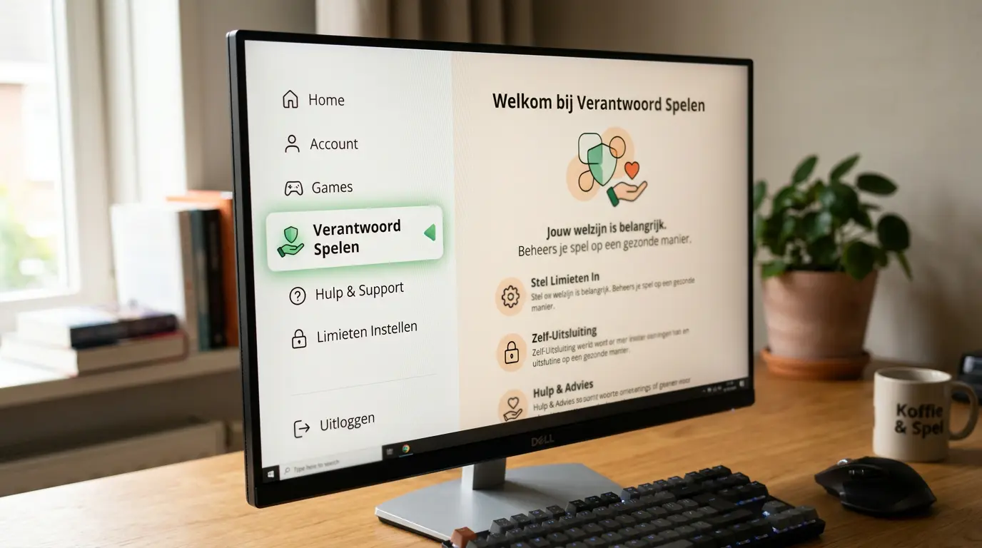 Toegang tot een zorgplicht-zelftest via een verantwoord-spelen menu in een online casino-account